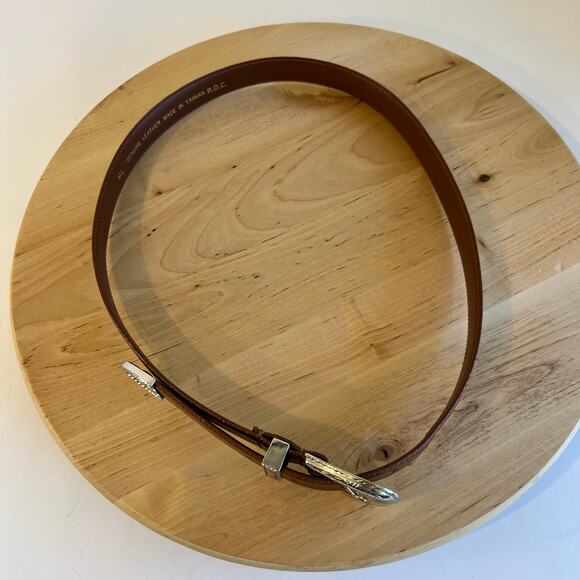 Vintage 90s Tan Genuine Leather Western Silver Tipped Belt Size Medium